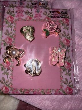 LoveShackFancy Pink and Gold Floral Jibbitz Charm Set